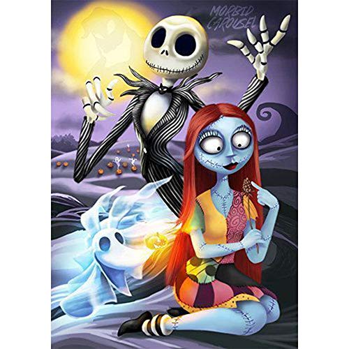 BiBeGoi 5D DIY Halloween Diamant-Mal-Kit für Erwachsene, Skull Jack und Sally Vollrunde Diamant-Bohr-Kit, Malerei Gem Art Craft Heimspiel für Kinder 15,8 x 11,8 Zoll Cover