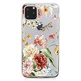 Mode 3D Floral Muster TPU Silikon Weiche Durchsichtig Klar Transparent Schutzhülle Handytasche Flexibel Handy Hülle Kompatibel mit iPhone 12/12 Pro 6.1