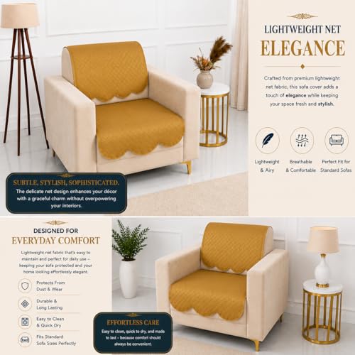 Image of Homerz Premium 'Surya Series' Sofa Cover | Stylish Sofa Protector | Net Fabric | Anti-Stain & Washable Slip Cover Exact Size Antislip (New Jerry Chikku, 1 Seater, Seat Cover with Backrest)