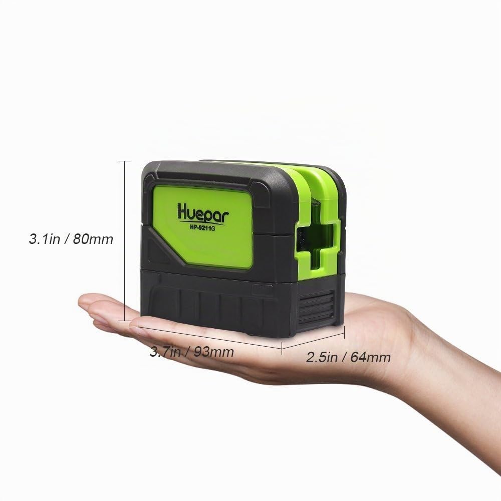 Huepar Nivel Láser, Nivel Laser Verde 25m, Arriba/Abajo Puntos de Plomada, Autonivelante Líneas Cruzadas, Vertical/Horizontal con Gran Angular de 180°, con 360° Rotación Soporte Magnético M-9211G