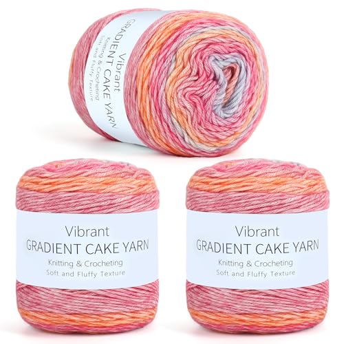 Image of Aeelike Gradient Yarn for Crocheting, 3 Skeins Cake Yarns 100g (3.52 oz) 245m (267 Yards) # 3 Light Weight Super Soft Ombre Yarns for Making Blanket Scarves Sweaters, Pink Purple Gradient