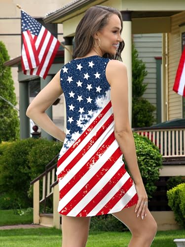 Image of VVNTY American Flag Tank Dress Women: 4th of July Shirts Sleeveless Patriotic USA Flag Tees Casual Summer Tanks Sundress
