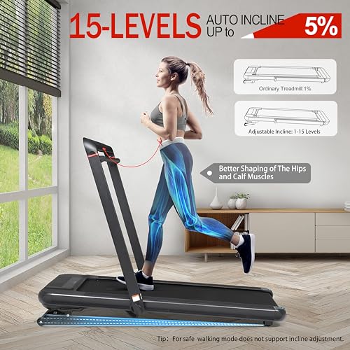 Image of Treadmill with Auto Incline & 18 inch Wide Running Belt, Under Desk Folding Walking Pad Treadmills with Remote Control and 265Lb Weight Capacity for Home Office