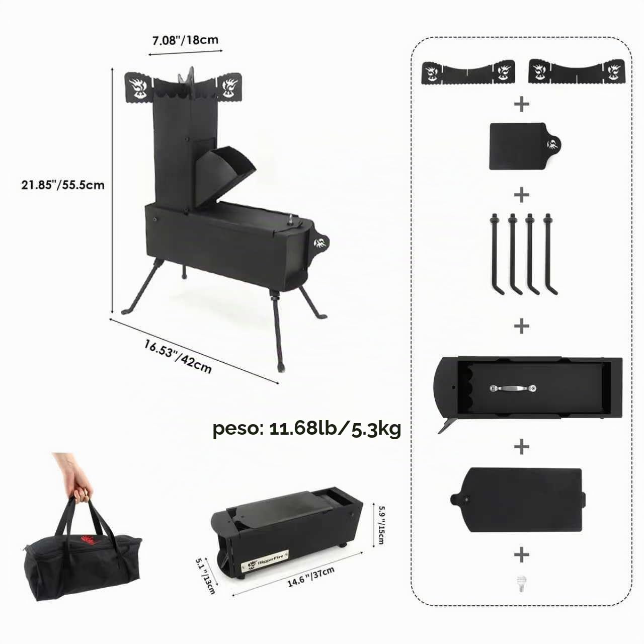 Estufa de cohete al aire libre portátil de leña para camping y picnic Buner resistente a altas temperaturas Mini estufa de cocina