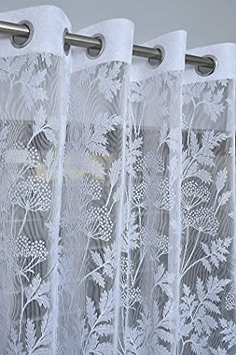 Image of Honger Polyester Fancy Decorated White Net Tissue 4 x 5 Feet Window Curtain Pack of 2 Pcs Curtain for Living Room use