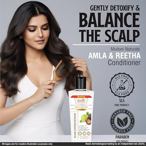 Image of Multani Natural Amla & Reetha Hair Conditioner + Shampoo 270 ml | Helps Reduce Breakage, Tangles & Frizz | Gently Cleanses & Balances Scalp | Dermatologically Tested | For All Hair Types