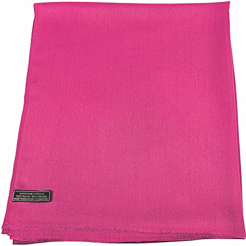 CJ Apparel Bright Pink Hot Pink Solid Color Fringe Design Nepalese Shawl Seconds Scarf Wrap Stole Throw Head Wrap Pashmina Hand Made in Nepal New4