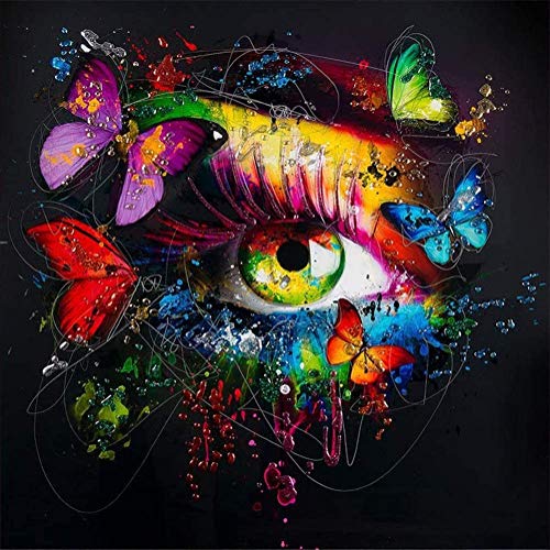 Cross Stitch Kits Stamped, OWN4B Colorful Eye and Butterflies Printed Pattern 11CT 14.2x14.2 inch DIY Embroidery Kit (Eye)