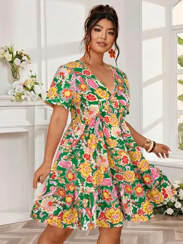 Image of Plus Size Summer Dresses for Women Casual Short Sleeves A Line Midi Dress