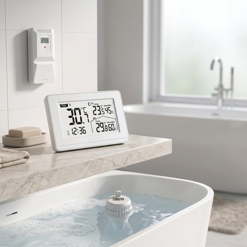 Termómetro de piscina higrómetro inalámbrico, LCD retroiluminado