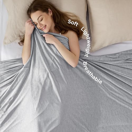 Bedsure Light Grey Cooling Blanket Queen Size for Hot Sleepers - Summer Cold Blanket for Queen Size Bed with Rayon Derived from Bamboo, Ice Cool Cold Arc-Chill Thin Summer Bedding Essentials, 90x90