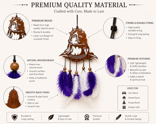 Image of Acrylic Dream Catcher Car Hanging Ornament with Purple and White Feathers - Rear View Mirror Decor for Cars, Spiritual Wall Hanging Decoration for Home, Office and Gift Use (SIVAJI-02)