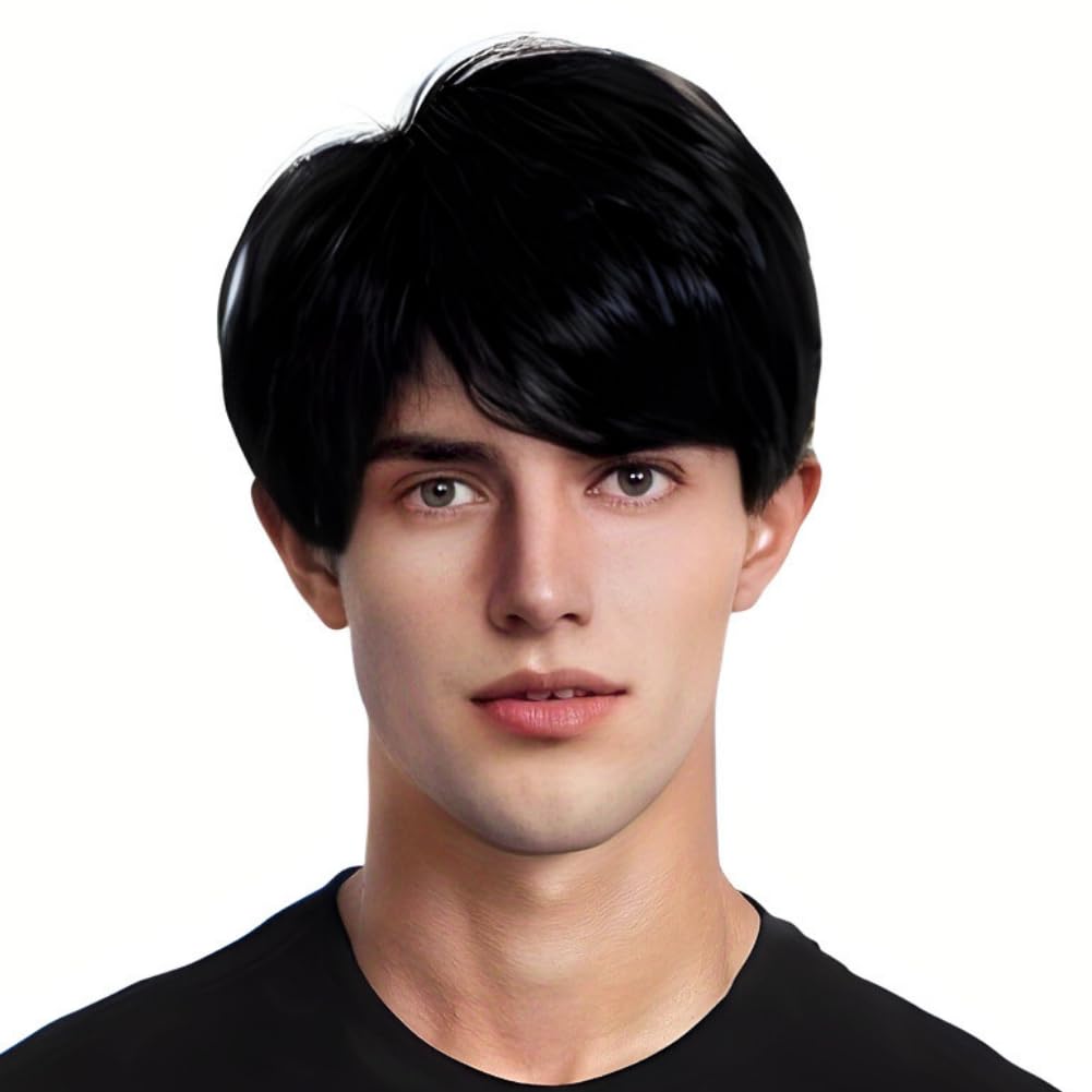 メンズ フルウィッグ かつら リアル 男性 男装 ショート コスプレ 短髪 ナチュラル フリーサイズ 横分け 自然 ネット付き 通勤 通気性