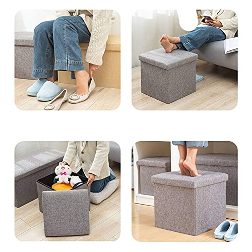 Repose-pieds pliant cube avec boîte de rangement en lin et tabouret siège gain de place - 4