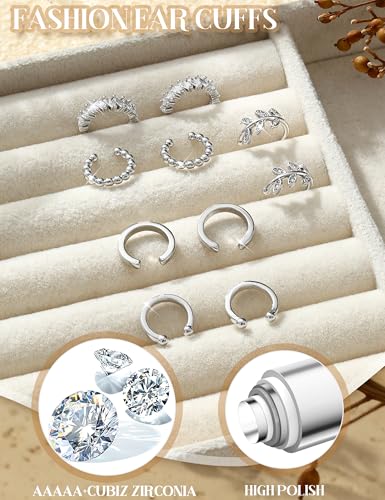 Morfetto Ear Cuff Silber für Damen 5Paar Ohrringe Ohne Ohrloch Ohrclips Damen Ohne Ohrlöcher Ohrmanschette Silber Ohrringe Fake Piercings-CZ
