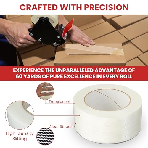 GGR Supplies FIL-795 Fiberglass Reinforced Filament Strapping Tape – Heavy Duty Packing & Shipping Tape, Mono Directional, 1 in x 60 yds. Pack of 12 (5.5 Mil) by GGR Supplies - Image 3