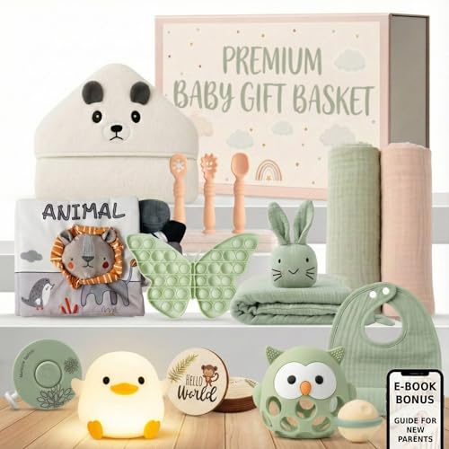 New Baby Gift Basket 21-Piece Set | Refined Newborn Baby Gift Set for Boy & Girl | Gender Reveal Gifts & New Mom Gifts Bundle | Essential Newborn Toys...