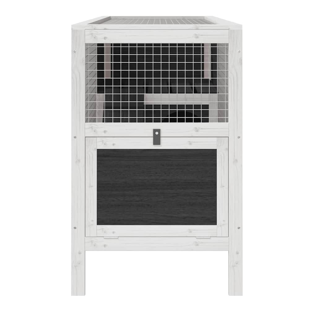 Kaninchenstall Grau aus massivem Kiefernholz 103x44x69,5 cm mit geräumigem Freilaufgehege, 2 Ebenen, Maschendraht Wänden für Kaninchen, Meerschweinchen, Nagerheim und Kleintiere