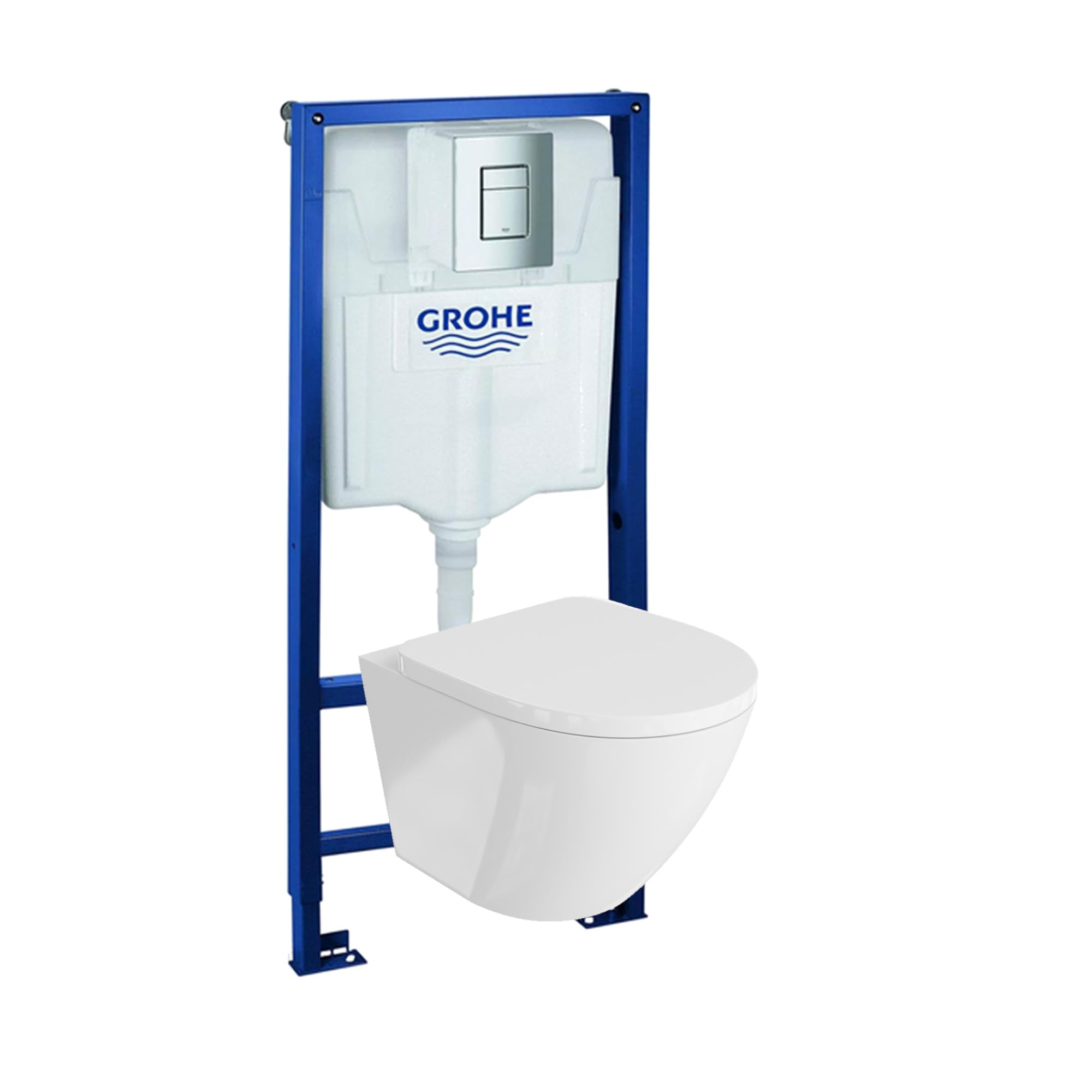 Grohe Rapid SL Élément mural de WC avec plaque de déclenchement + WC mural Lavita sans système de chasse d’eau + abattant WC avec système d'abaissement automatique Soft-Close