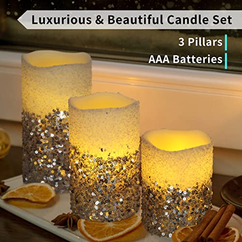 Furora Lighting Christmas Decor Silver Flameless Led Candles Battery Operated, Fake Candles Glam Home Decor For Bedroom, Wedding Centerpieces Decoration, Winter Decor, 3 Pack #TOP1
