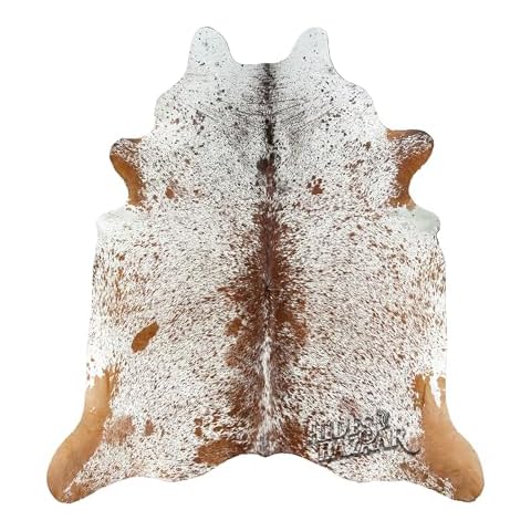 HIDES BAZAAR Cow Rugs for Living Room & Office Premium Salt and Pepper Rug Cowhide Rug - Brown & White Cowskin Rugs Made from Genuine Cowhide Leather - Cow Hide Rugs 6x7 ft Cover