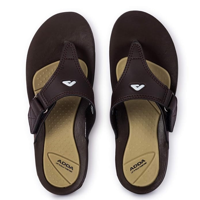 Image of ADDA STAR-1 || Durable & Comfortable || EVA Sole || Lightweight || Fashionable || Super Soft || Outdoor Slipper || Thong Flip-Flops for Women (Brown Beige, 8)