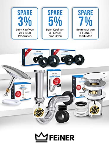 FEINER® [3-TLG.] Silikon Ersatz-Dichtungs-Set für Badewannenstöpsel Ø 72mm – Dichtungen Standard Ø 43mm + XL Ø 49mm + Schraube Ø 7,9mm & Kontermutter.