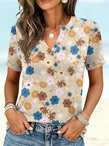 Image of ANRABESS Womens Short Sleeve V Neck Tops Summer Casual T-Shirts Blouses 2026 Spring Trendy Beach Vacation Clothes