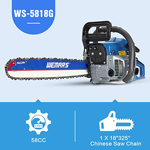 WEMARS Gas Chainsaw 58cc 18 Inch Power Chain Saw 2-Cycle Handed Petrol Chainsaws Gasoline Chain Saws Garden Tool for Cutting Wood Outdoor Home Farm Use