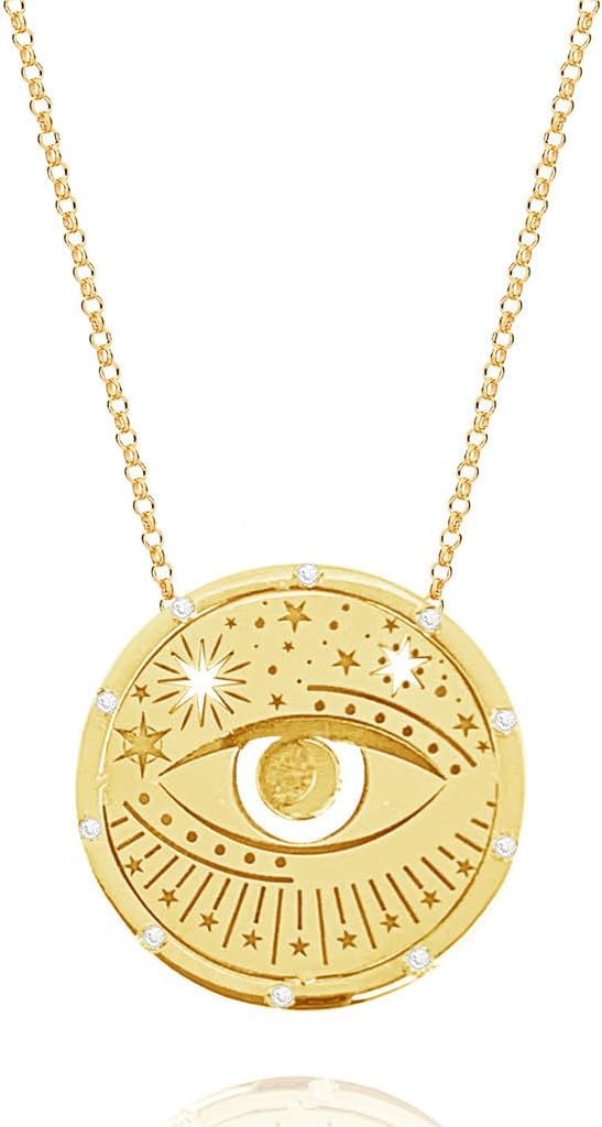 Minimalist Sun Moon Star Tarot Round Pendant Necklace Ins Cool 18K Gold Plated Stainless Steel Sweater Chain Titanium Steel Necklace Choker Chain