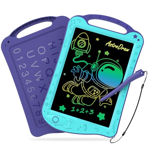 HOMESTEC AstroDraw Juguetes para niños, tableta de dibujo LCD, pintura de escritura doodle pizarra mágica, temáticos espaciales regalo juguetes niñas y niños 2 3 4 5 6 años infantiles (Azul/Púrpura)