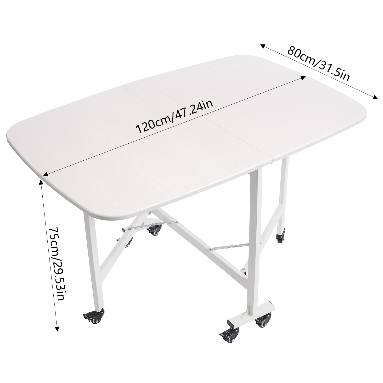 Mesa de comedor, 120 x 80 x 75 cm, extensible con 6 ruedas, capacidad de carga 100 kg, mesa de comedor plegable para 4-6 personas, para parques, salones, restaurantes (blanco)