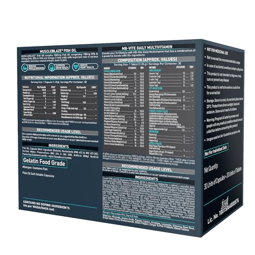 Image of MuscleBlaze Micronised Creatine Monohydrate CreAMP Powder, Unflavoured (32 Servings, 100g), MB-Vite Daily Multivitamin (30 Tablets) & Omega 3 Fish Oil 1000mg (30 Capsules) | Pack of 3