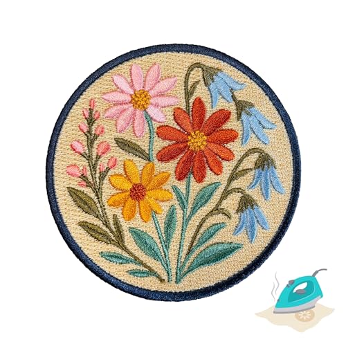 Wild Flowers Iron On Patch 3.5 | 1-Pack Embroidered Sew On Patches for Clothing Jeans Jackets Backpacks Hoodies - Kawaii Floral Applique - Embroidery Patch for Tote Bags Dresses