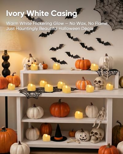 Image of Homemory 24-Pack Remote Flameless LED Battery Tea Light Candles, 400+Hrs | 2 /4 /6 /8H Timer Flickering Tealight Votives for Weddings, Halloween Pumpkins, Memorials and Christmas Villages