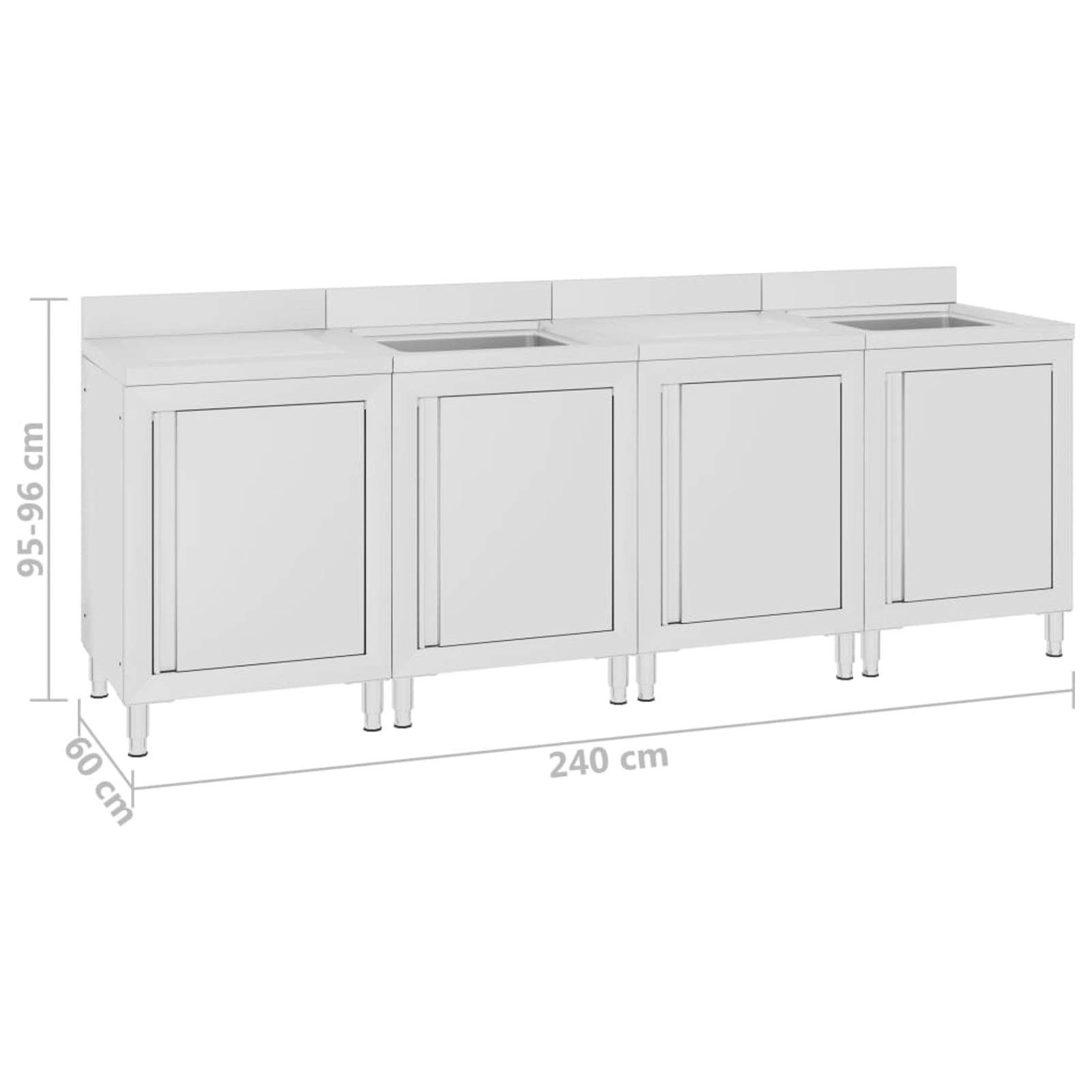 Mobiletto da Cucina con Lavandino in Acciaio Inox 240x60x96 cm,Mobiletto da Cucina,Mobiletto da Cucina Salvaspazio-3058272