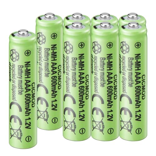 CICMOD Rechargeable AAA Batteries 1.2V Ni-MH 600mAh Triple A Battery for Outdoor Garden Solar Lights 8 Pack