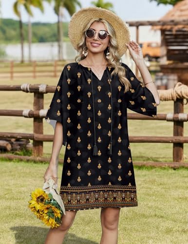 Image of Zeagoo Womens Summer Dress Casual Ruffle Tiered Floral Square Neck Sundresses Beach Boho Mini A-line Dress 2026 with Pockets
