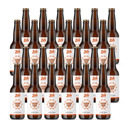 Image of Zoh Probiotics Ginger Lemon Water Kefir|Tea With Detoxifying Acids, & Digestive Enzymes. Raw, Unfiltered, & Unpasteurized With Mother. Organic Ginger Lemon, Amla & Tulsi (330 Ml, Pack Of 24)