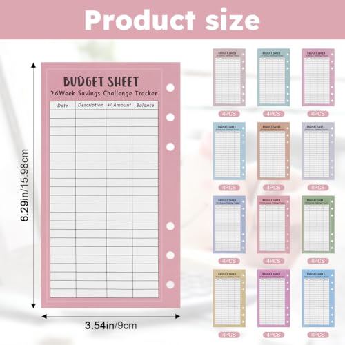 48Sheets Money Saving Challenge Binder Trackers for 6 Ring A6 Binders,Reusable Cash Savings Tracker Sheets,Money Saving Binder Challenge For Savings Journey Planner