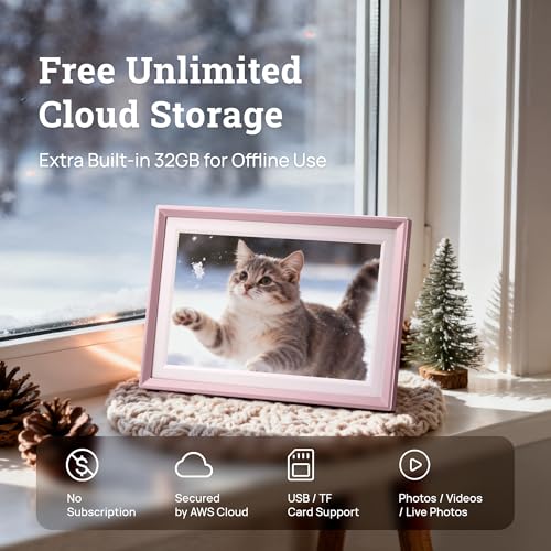 Image of ARZOPA D10 Metal Digital Picture Frame Free Cloud Storage No Subscription 10.1 inch HD Anti-Glare Touchscreen Instant Photo & Video Sharing from Phone Ideal for Thoughtful Gifting Exquisite - Rose Gold