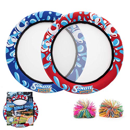 Sunlite Sports Bongo Discs, Ball Paddle Game, Ball Throwing Outdoor Games for Beach, Lawn, Backyard, Camping, Fun Beach Sports Toys, Set of 2