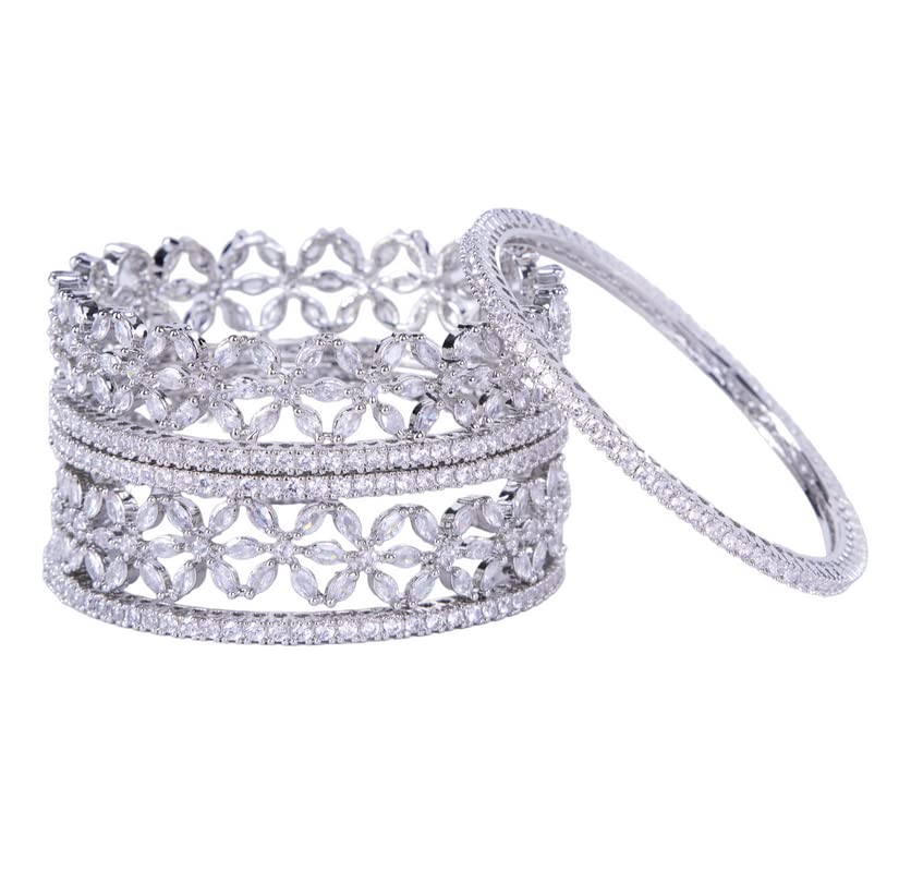 OPAL TOUCH Rhodium Plated Made of Brass Bangles For Women | Traditional Bangle For Women and Girls| Studded Design Bangles | Traditional Stylish Bangles Set for Girls and Women