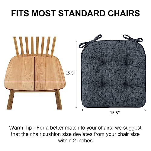 Wellsin Indoor Chair Cushions For Dining Chairs 4 Pack, 15.5" X 15.5" Kitchen Chair Cushions With Ties And Non-Slip Backing, Tufted Shredded Memory Foam Kitchen Chair Pads (Navy) #TOP1