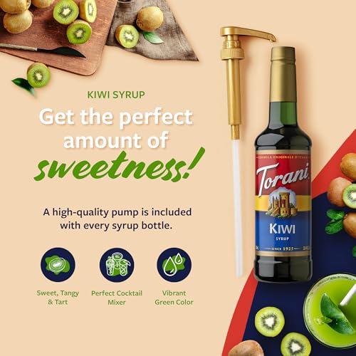 Image of Torani Kiwi Syrup for Drinks, Flavoring for Iced Tea, Lemonade, Sodas, and Cocktails, Pump Included, 25.4 Oz