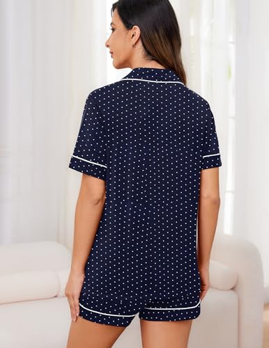 Image of HNG Womens Pajama Sets Labor And Delivery Pajamas Comfy Pajamas For Women Set Womens 2 Piece Cotton Sets Navy Dot,M