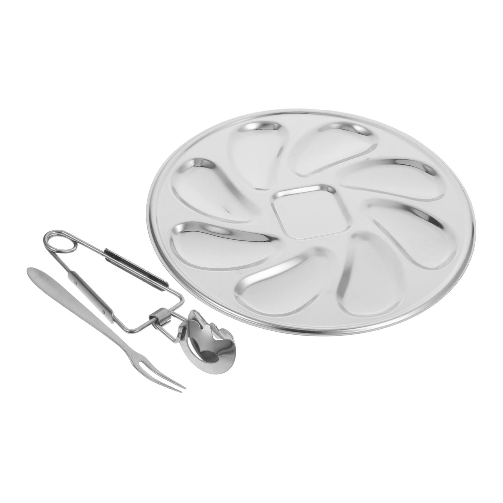 COLLBATH Set Piatti per Ostriche in Acciaio Inossidabile, Vassoio Multifunzione per Frutti di Mare Clip e Forchetta, Piatto da Portata Comodo per Ristorazione e Uso Domestico
