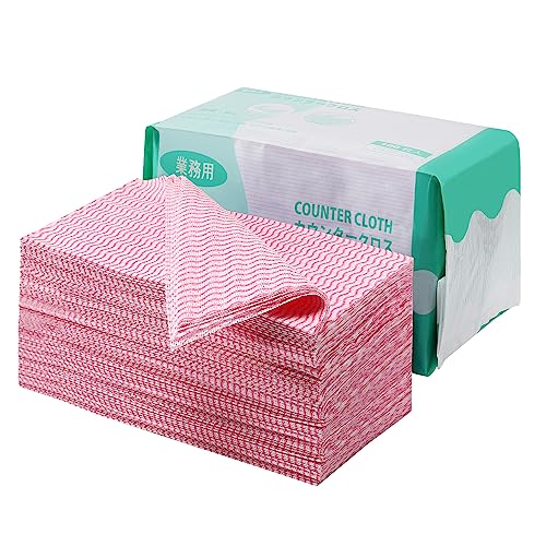潔の夢 ダスター カウンタークロス 100枚 大判 繰り返し使用可能 油汚れに強い 吸水 速乾 家庭用 業務用 30x60cm (ピンク)