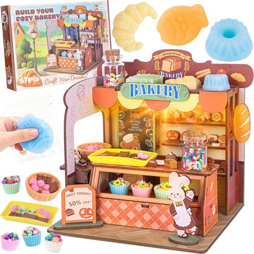 Ltteaoy Kit de Manualidades Infantiles Tema Pan con Luz LED,Incluye Silicona para Repostería y Arcilla Ligera,Rompecabezas 3D de Madera,Regalo Creativo para Niños a Partir de 6 Años