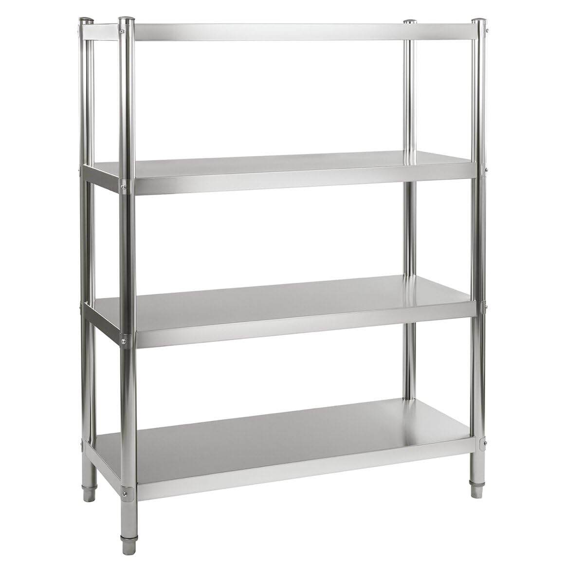 GastroHero Edelstahl Lagerregal Basic 120x50 Gastro Regal 4 Böden 1200x500x1800 mm Küchenregal Chrom-Nickel-Stahl AISI 201 Gastronomie Regal hohe Tragkraft 70 kg je Boden